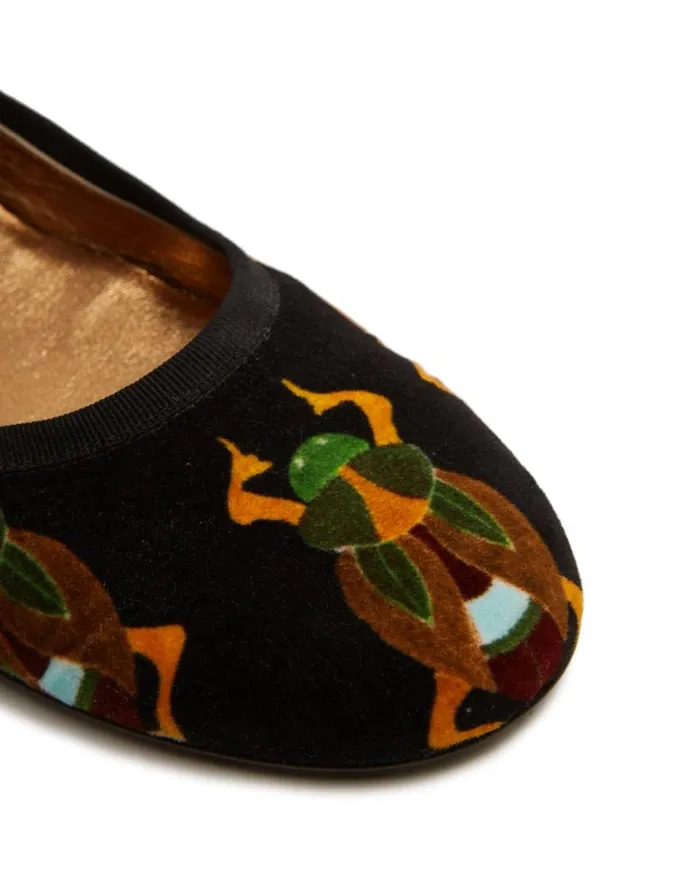 Ready To Wear Shoes La Double J Winter Ballerina Flats Scarab Black In Cotton Velvet Ready To Wear Shoes La Double J Winter Ballerina Flats Scarab Black In Cotton Velvet