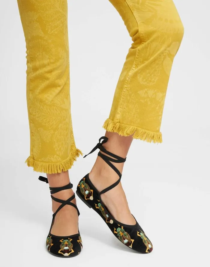 Ready To Wear Shoes La Double J Winter Ballerina Flats Scarab Black In Cotton Velvet Ready To Wear Shoes La Double J Winter Ballerina Flats Scarab Black In Cotton Velvet