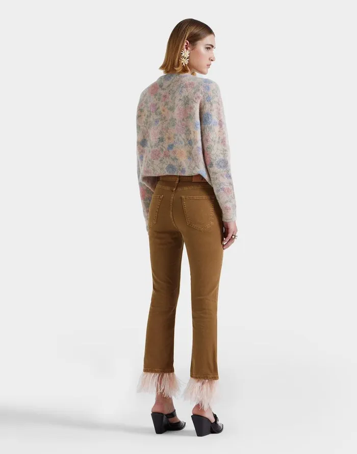 Ready To Wear Shorts and Pants La Double J Fancy Crop Jeans Khaki In Denim With Feathers Ready To Wear Shorts and Pants La Double J Fancy Crop Jeans Khaki In Denim With Feathers