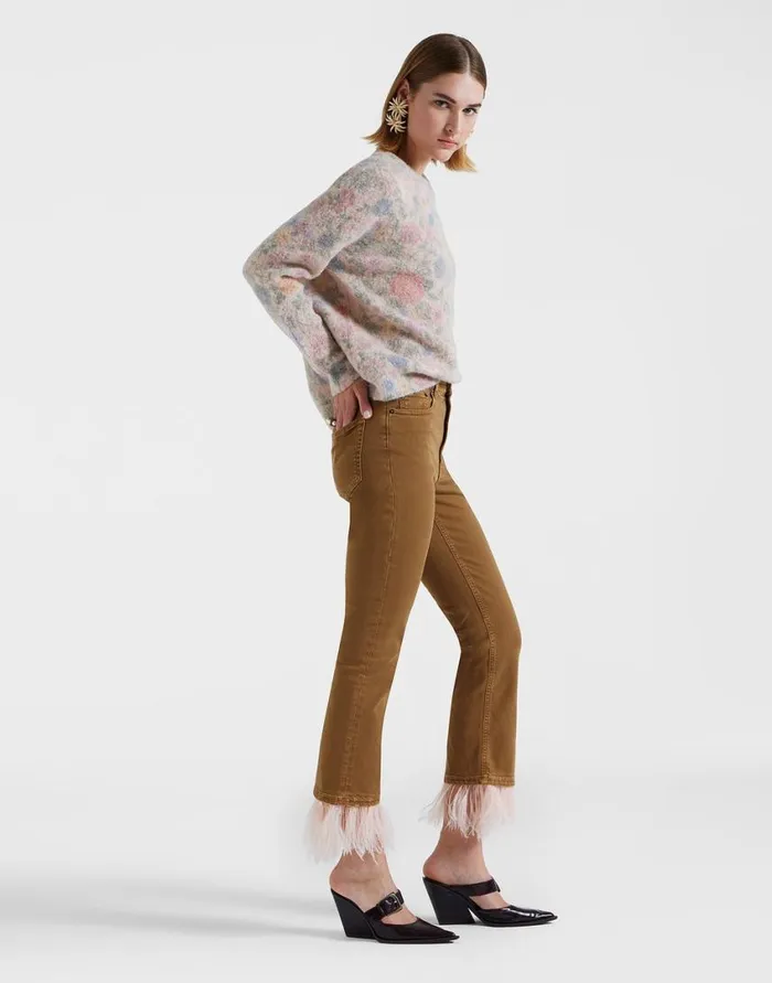 Ready To Wear Shorts and Pants La Double J Fancy Crop Jeans Khaki In Denim With Feathers Ready To Wear Shorts and Pants La Double J Fancy Crop Jeans Khaki In Denim With Feathers