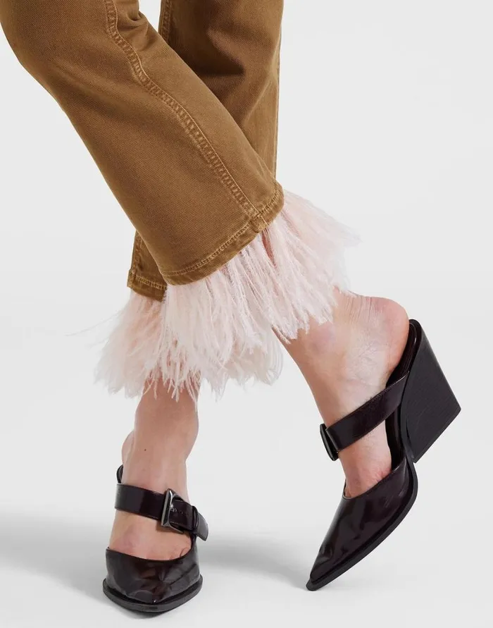 Ready To Wear Shorts and Pants La Double J Fancy Crop Jeans Khaki In Denim With Feathers Ready To Wear Shorts and Pants La Double J Fancy Crop Jeans Khaki In Denim With Feathers