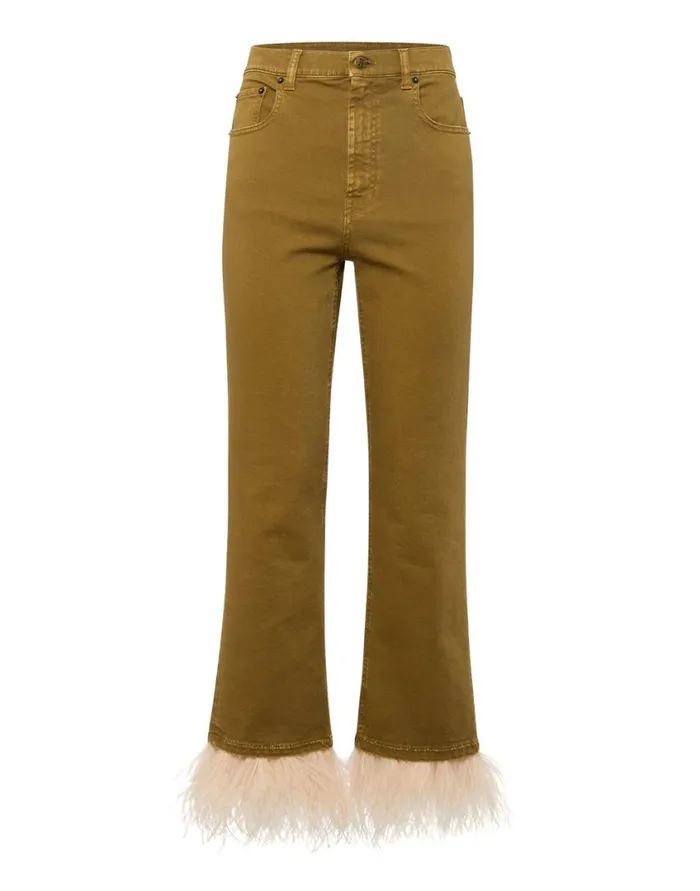 Ready To Wear Shorts and Pants La Double J Fancy Crop Jeans Khaki In Denim With Feathers Ready To Wear Shorts and Pants La Double J Fancy Crop Jeans Khaki In Denim With Feathers