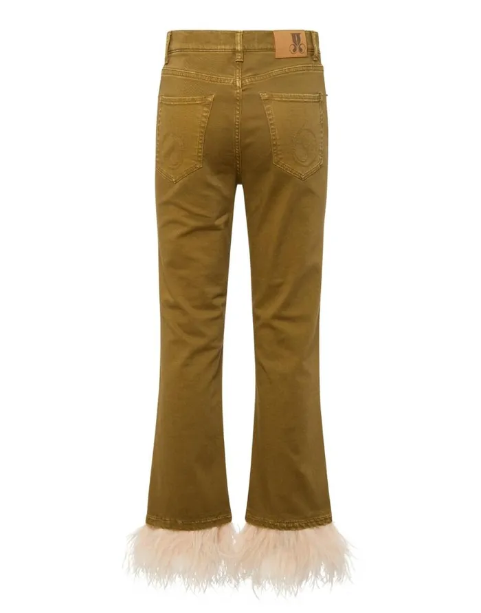 Ready To Wear Shorts and Pants La Double J Fancy Crop Jeans Khaki In Denim With Feathers Ready To Wear Shorts and Pants La Double J Fancy Crop Jeans Khaki In Denim With Feathers