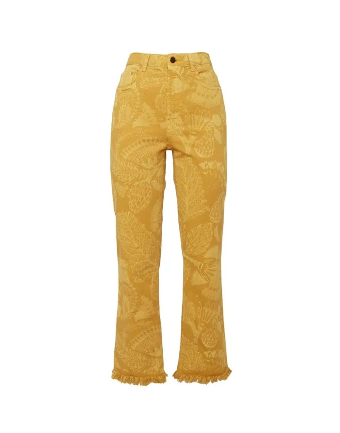 Ready To Wear Shorts and Pants La Double J Fancy Crop Jeans Sicomore Yellow In Laserprinted Denim With Fringe Ready To Wear Shorts and Pants La Double J Fancy Crop Jeans Sicomore Yellow In Laserprinted Denim With Fringe