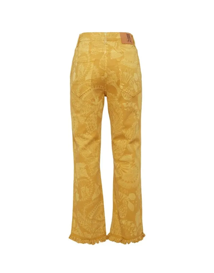 Ready To Wear Shorts and Pants La Double J Fancy Crop Jeans Sicomore Yellow In Laserprinted Denim With Fringe Ready To Wear Shorts and Pants La Double J Fancy Crop Jeans Sicomore Yellow In Laserprinted Denim With Fringe