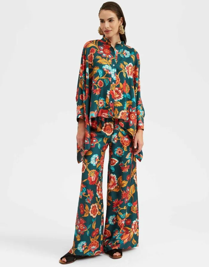 Ready To Wear Shorts and Pants La Double J Palazzo Pants Hottie Emerald In Silk Twill