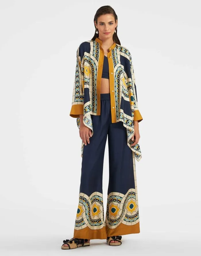 Ready To Wear Shorts and Pants La Double J Palazzo Pants Mudejar Place Blue In Silk Twill