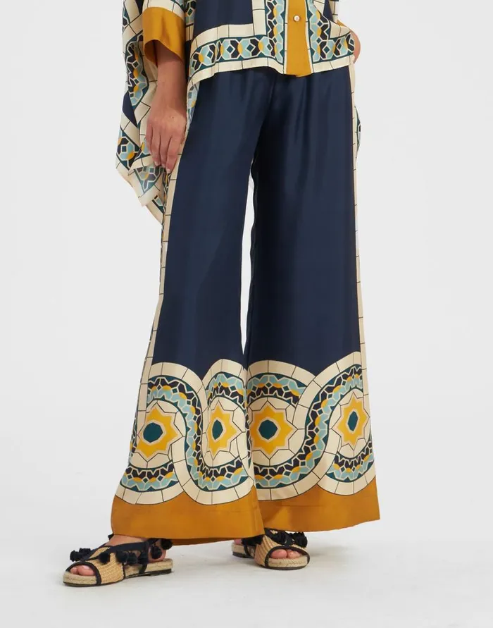 Ready To Wear Shorts and Pants La Double J Palazzo Pants Mudejar Place Blue In Silk Twill Ready To Wear Shorts and Pants La Double J Palazzo Pants Mudejar Place Blue In Silk Twill