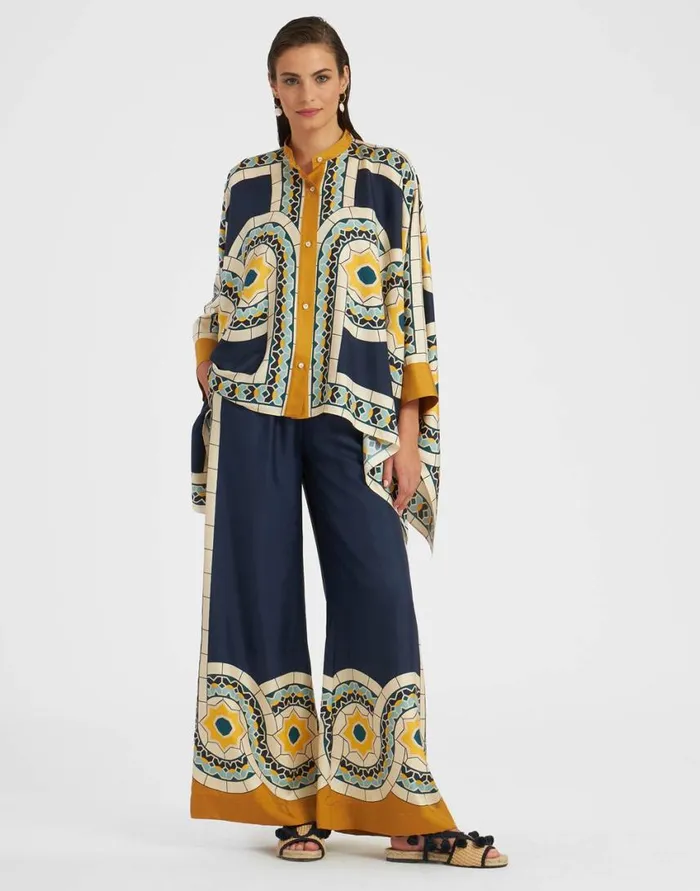 Ready To Wear Shorts and Pants La Double J Palazzo Pants Mudejar Place Blue In Silk Twill Ready To Wear Shorts and Pants La Double J Palazzo Pants Mudejar Place Blue In Silk Twill