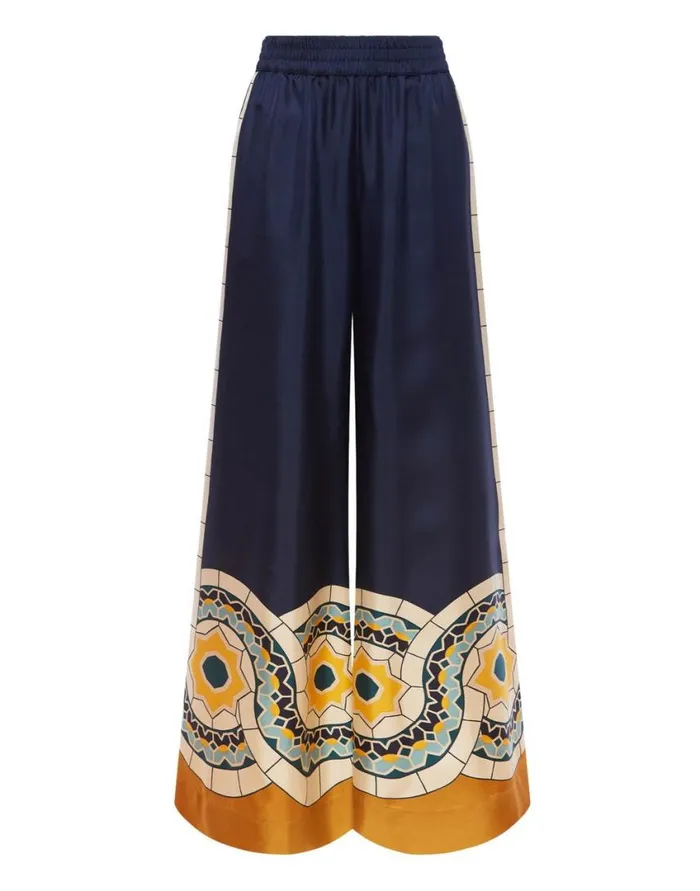 Ready To Wear Shorts and Pants La Double J Palazzo Pants Mudejar Place Blue In Silk Twill Ready To Wear Shorts and Pants La Double J Palazzo Pants Mudejar Place Blue In Silk Twill