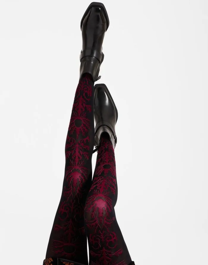 Ready To Wear Small Accessories La Double J Flocked Tights Black and Red In Flocked Nylon Ready To Wear Small Accessories La Double J Flocked Tights Black and Red In Flocked Nylon