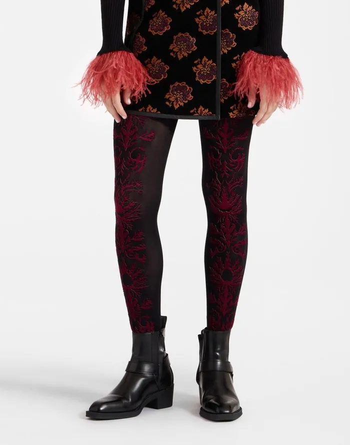 Ready To Wear Small Accessories La Double J Flocked Tights Black and Red In Flocked Nylon Ready To Wear Small Accessories La Double J Flocked Tights Black and Red In Flocked Nylon