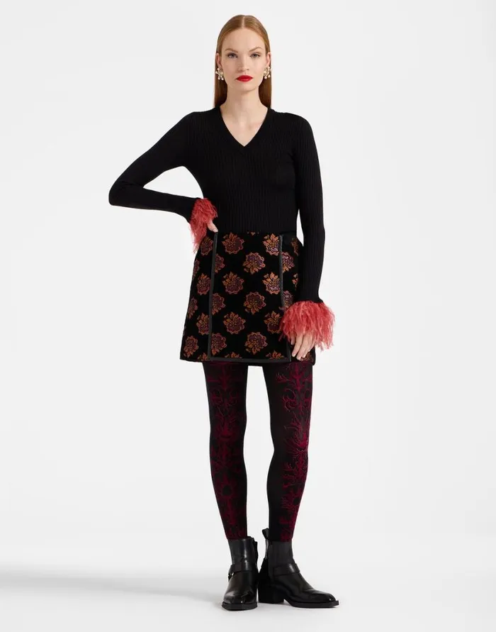 Ready To Wear Small Accessories La Double J Flocked Tights Black and Red In Flocked Nylon Ready To Wear Small Accessories La Double J Flocked Tights Black and Red In Flocked Nylon