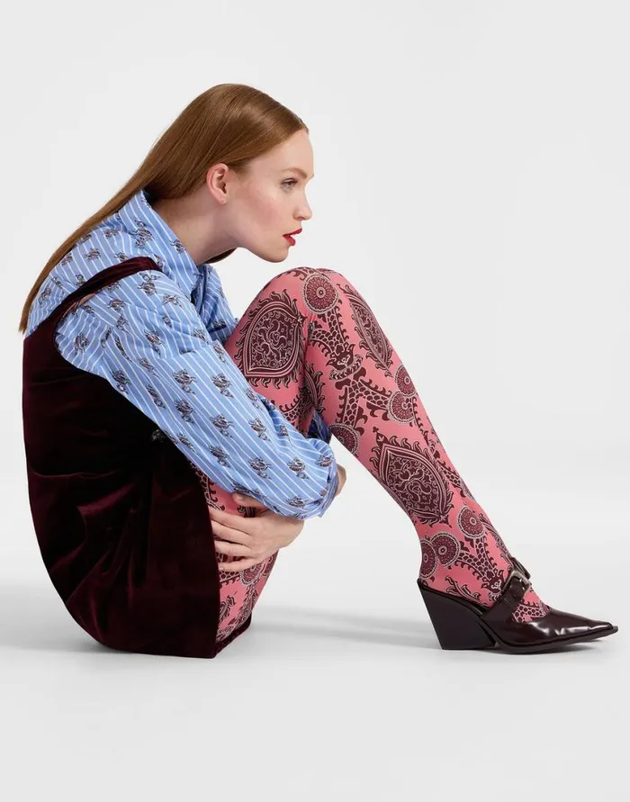 Ready To Wear Small Accessories La Double J Printed Tights Oltrarno Pink In Stretch Nylon Ready To Wear Small Accessories La Double J Printed Tights Oltrarno Pink In Stretch Nylon