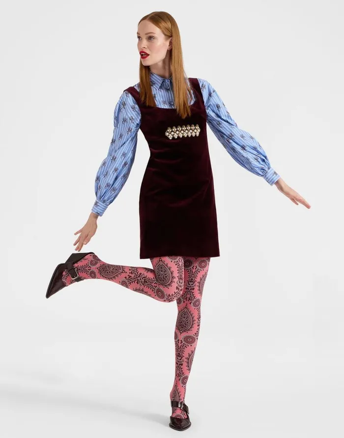Ready To Wear Small Accessories La Double J Printed Tights Oltrarno Pink In Stretch Nylon Ready To Wear Small Accessories La Double J Printed Tights Oltrarno Pink In Stretch Nylon