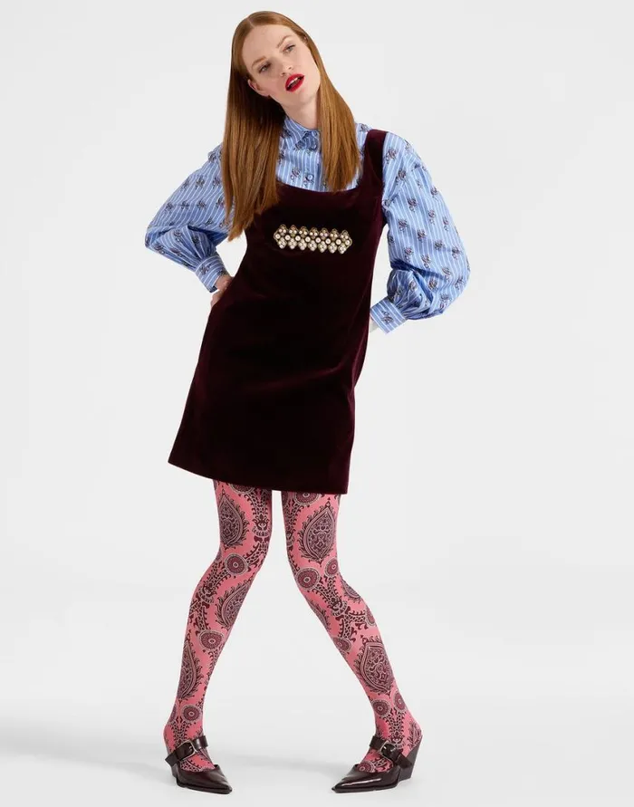 Ready To Wear Small Accessories La Double J Printed Tights Oltrarno Pink In Stretch Nylon Ready To Wear Small Accessories La Double J Printed Tights Oltrarno Pink In Stretch Nylon