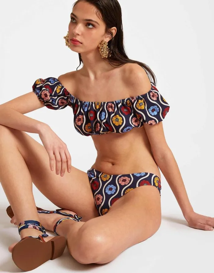 Ready To Wear Swimwear La Double J Mirage Top Whitsun Mini Blue In Piquet Lycra
