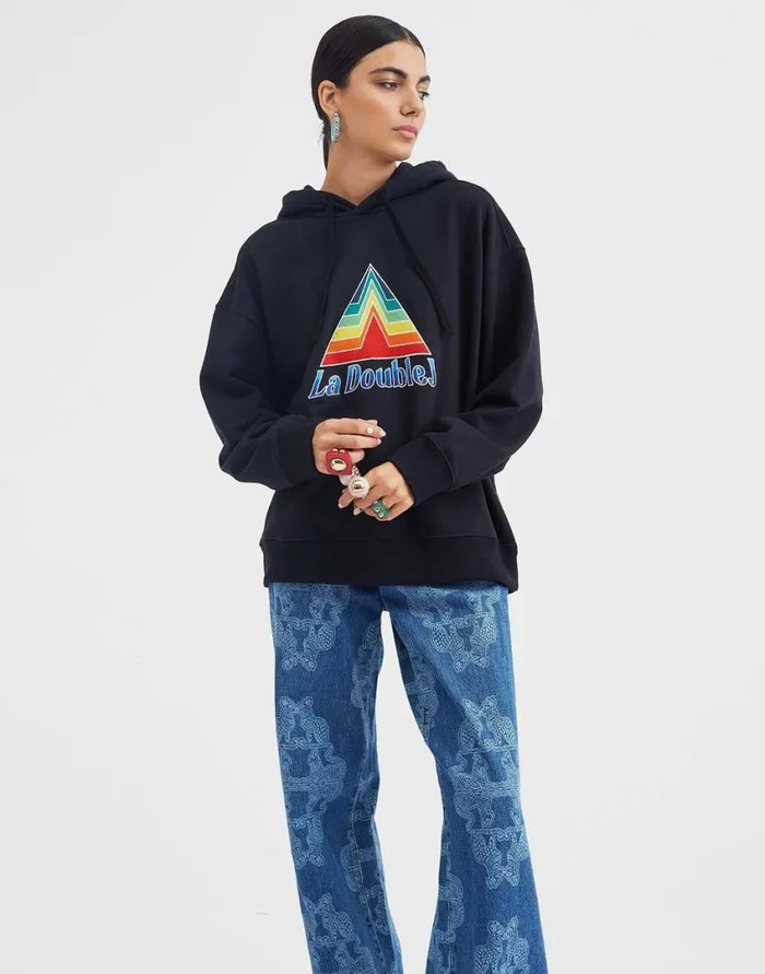 Ready To Wear Tshirts and Sweatshirts La Double J Discman Hoodie Black In Embroidered Jersey Ready To Wear Tshirts and Sweatshirts La Double J Discman Hoodie Black In Embroidered Jersey