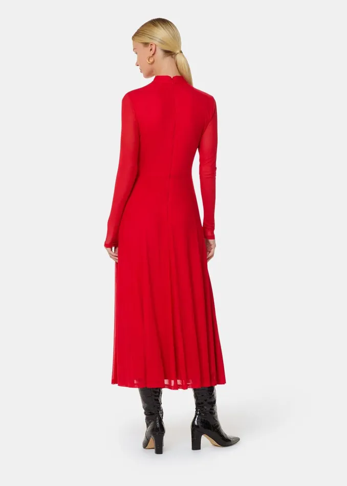 Red Arabella Ruched Mesh Dress Women Whistles Dresses