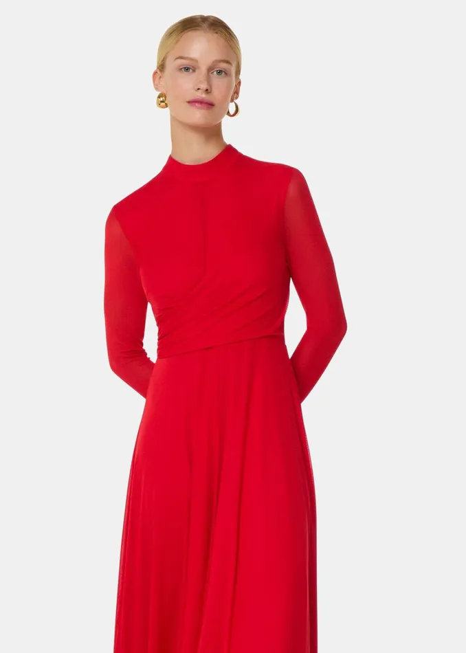 Red Arabella Ruched Mesh Dress Women Whistles Dresses