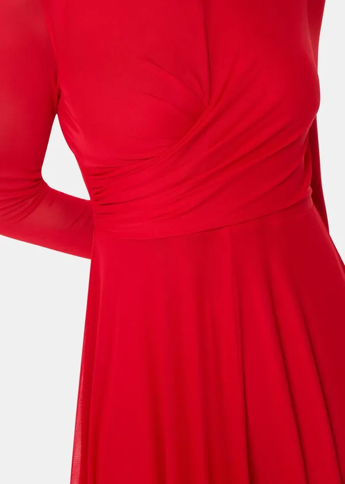 Red Arabella Ruched Mesh Dress Women Whistles Dresses
