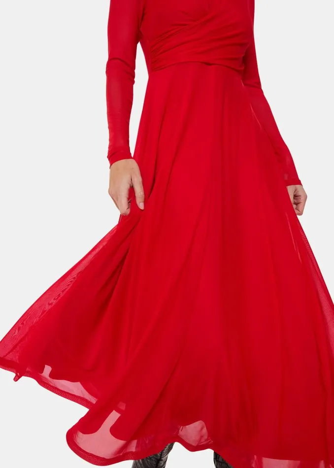 Red Arabella Ruched Mesh Dress Women Whistles Dresses