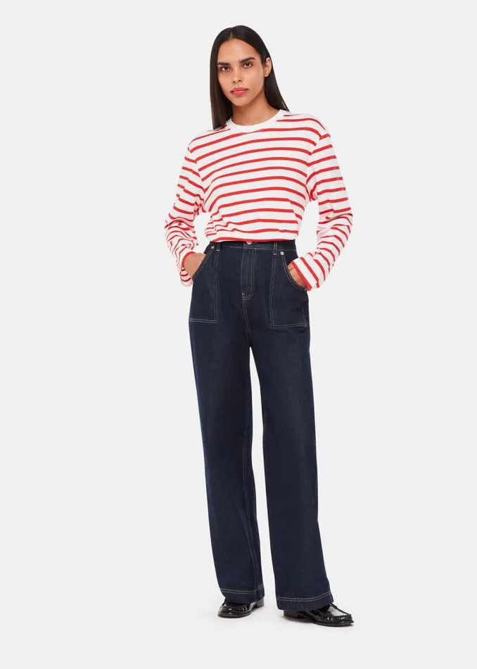 Red Stripe Cotton Top Women Whistles Tops