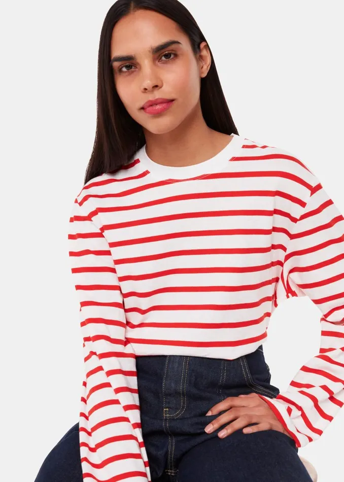 Red Stripe Cotton Top Women Whistles Tops