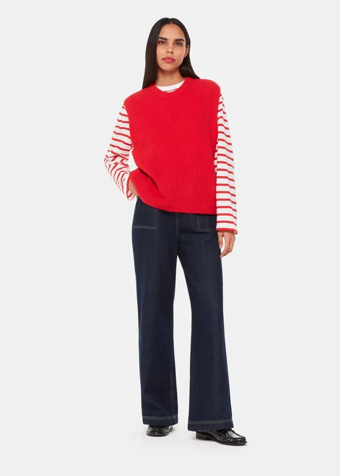 Red Stripe Cotton Top Women Whistles Tops