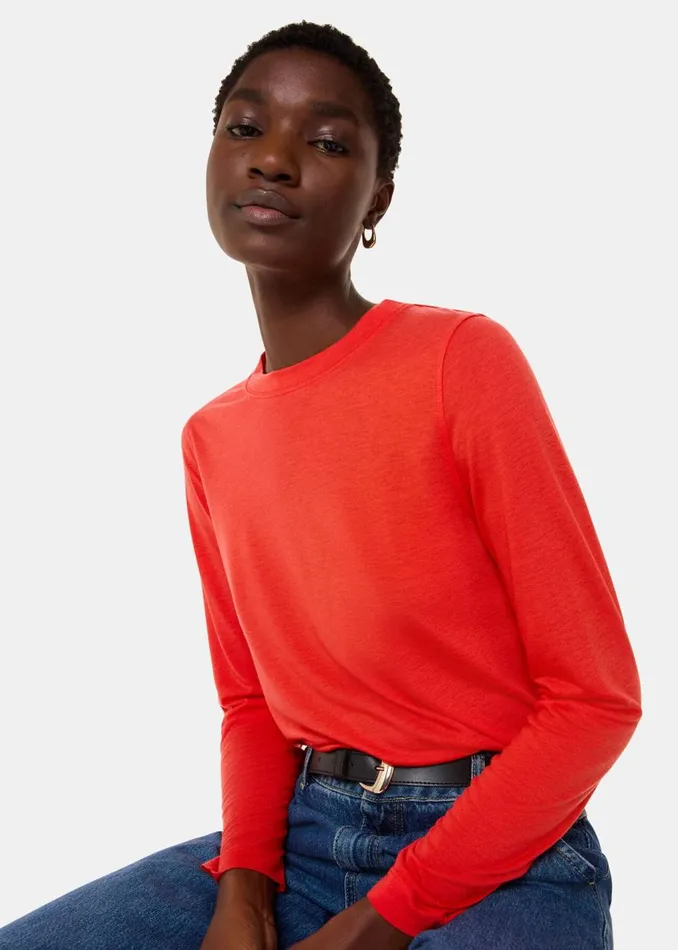 Red Wool Blend Crew Neck Top Women Whistles Tops