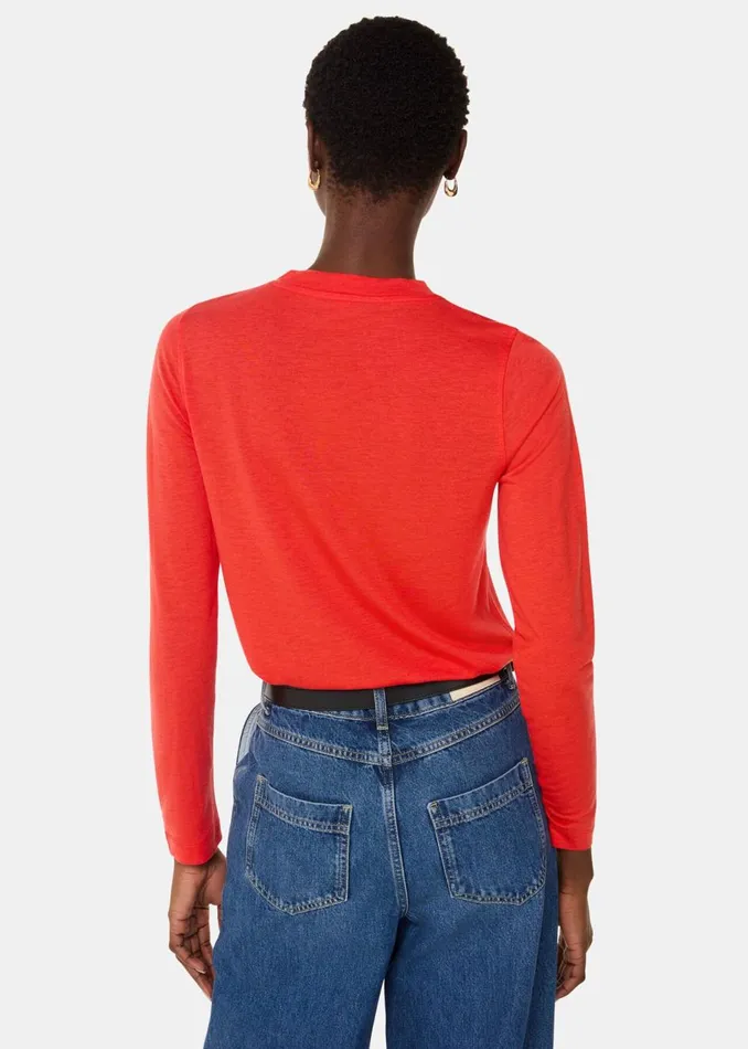 Red Wool Blend Crew Neck Top Women Whistles Tops