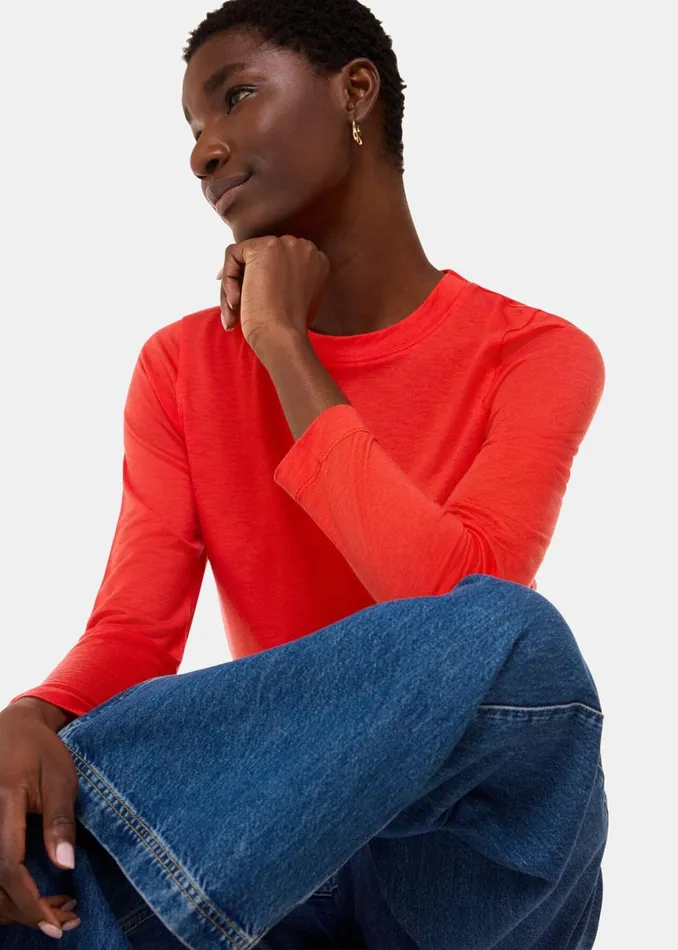 Red Wool Blend Crew Neck Top Women Whistles Tops