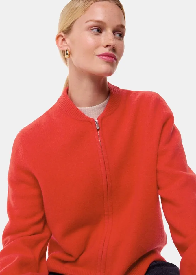 Red Zip Front Bomber Knit Women Whistles Knitwear and Cashmere