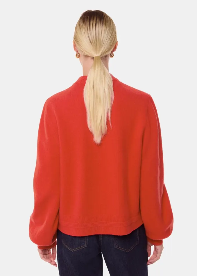 Red Zip Front Bomber Knit Women Whistles Knitwear and Cashmere
