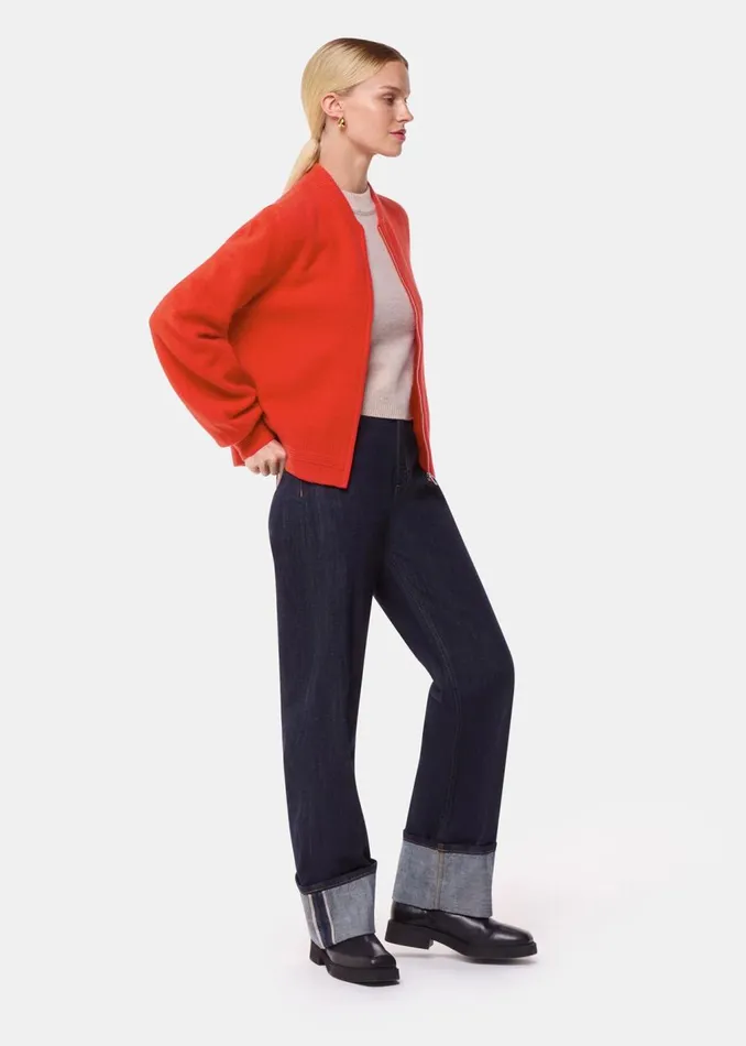 Red Zip Front Bomber Knit Women Whistles Knitwear and Cashmere