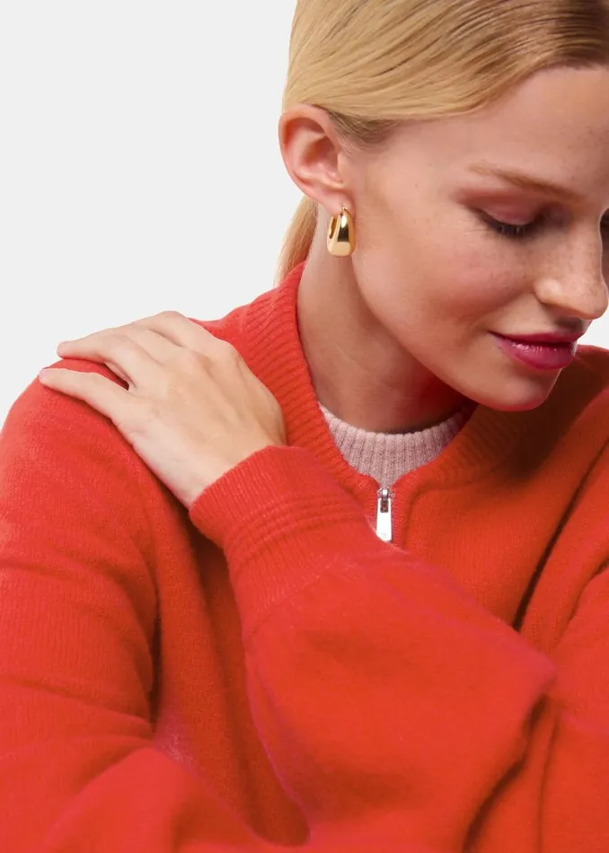 Red Zip Front Bomber Knit Women Whistles Knitwear and Cashmere