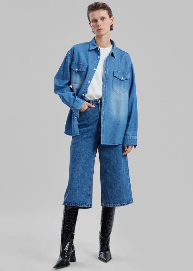 Rhett Denim Button Up Shirt 8211 Blue Wash Women The Frankie Shop Clothing