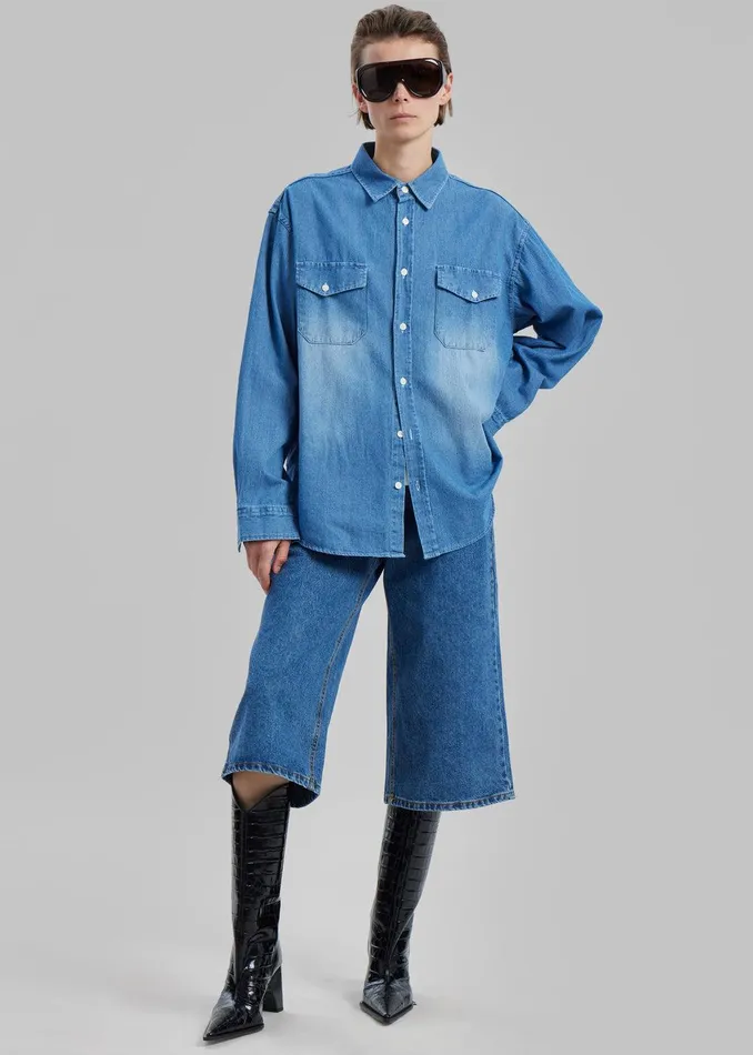 Rhett Denim Button Up Shirt 8211 Blue Wash Women The Frankie Shop Clothing