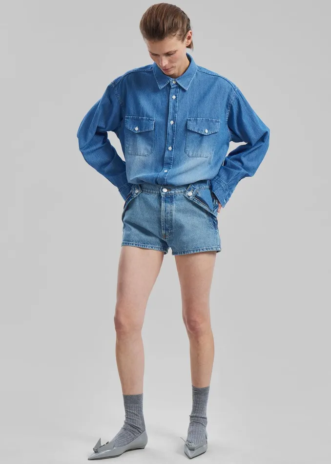 Rhett Denim Button Up Shirt 8211 Blue Wash Women The Frankie Shop Clothing