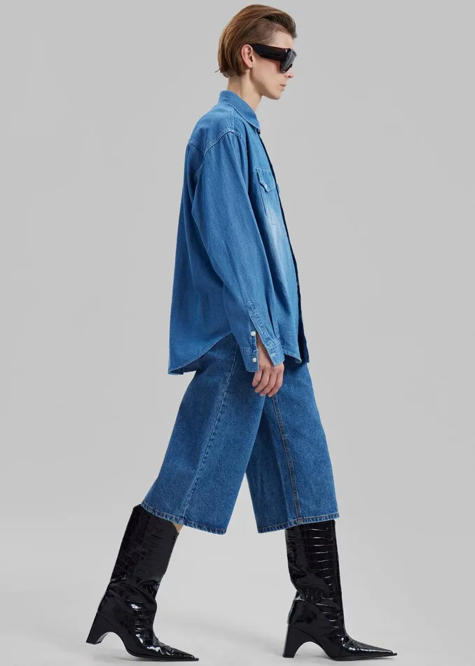 Rhett Denim Button Up Shirt 8211 Blue Wash Women The Frankie Shop Clothing