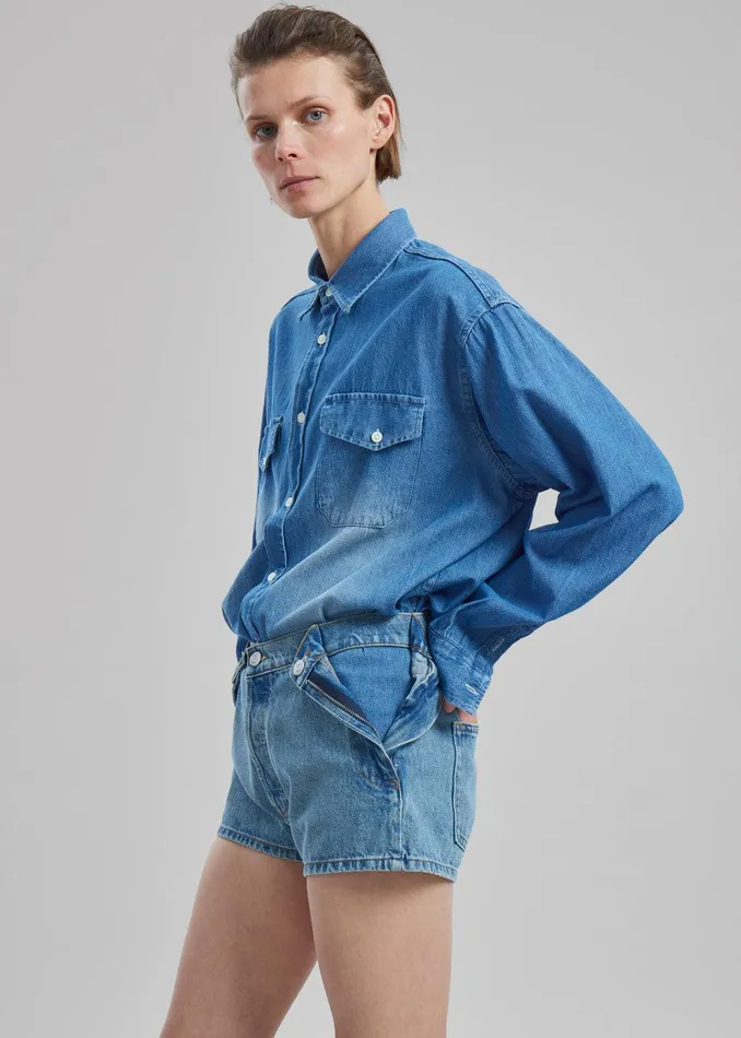 Rhett Denim Button Up Shirt 8211 Blue Wash Women The Frankie Shop Clothing