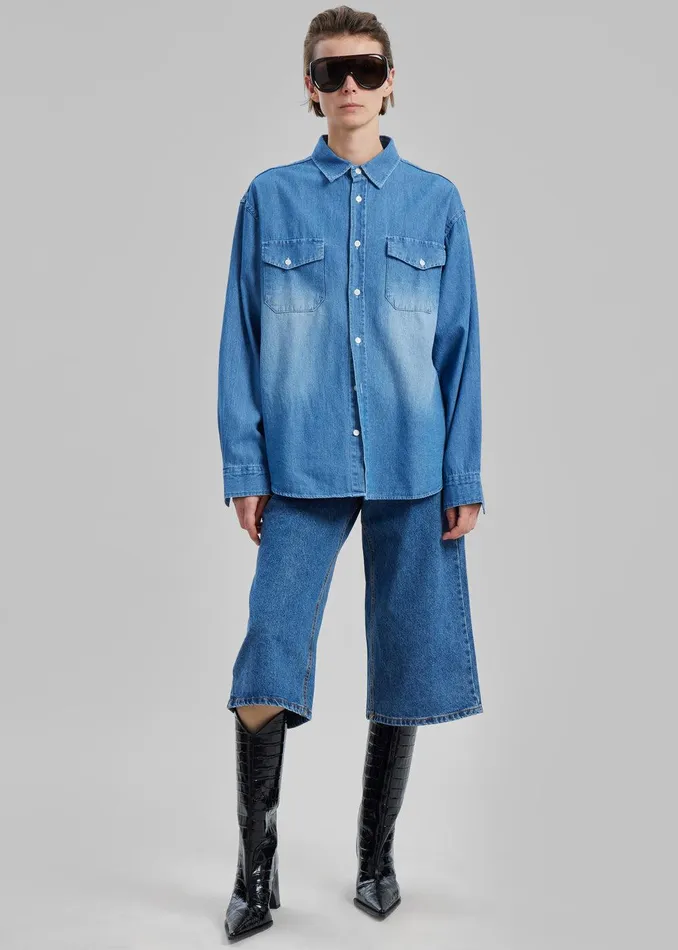 Rhett Denim Button Up Shirt 8211 Blue Wash Women The Frankie Shop Clothing