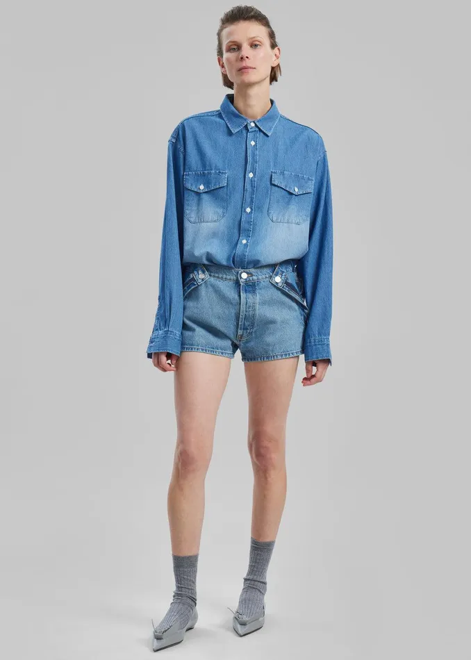 Rhett Denim Button Up Shirt 8211 Blue Wash Women The Frankie Shop Clothing