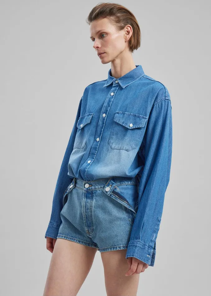 Rhett Denim Button Up Shirt 8211 Blue Wash Women The Frankie Shop Clothing