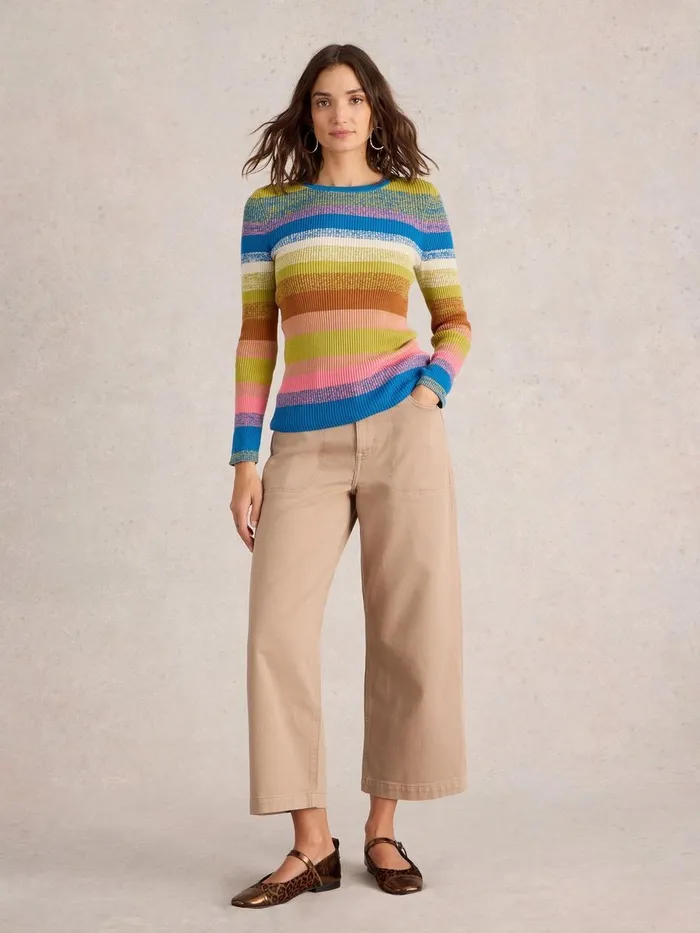 RIB STRIPED JUMPER Pink Multi Women White Stuff Knitwear