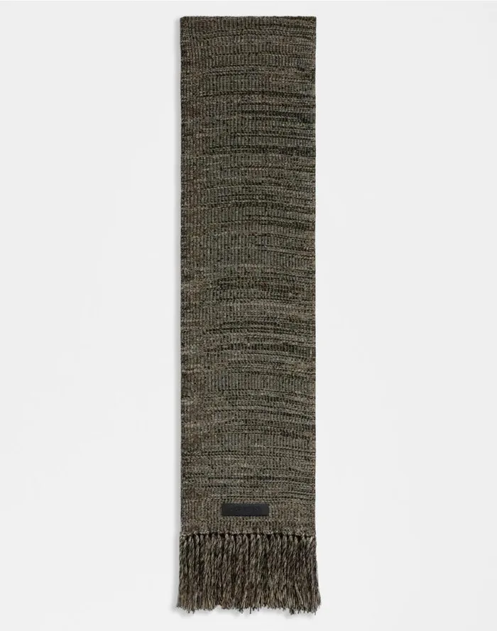Ribbed Merino Wool Fringed Scarf Men Lardini Scarves and Gloves