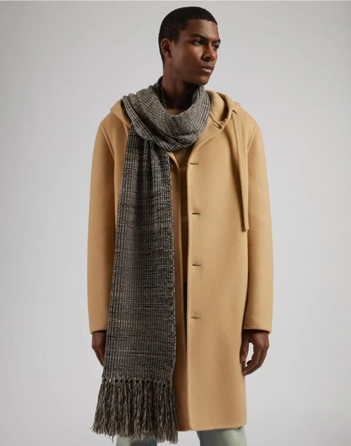 Ribbed Merino Wool Fringed Scarf Men Lardini Scarves and Gloves