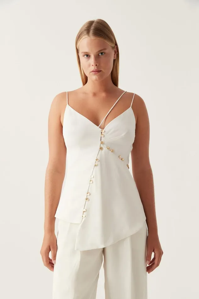 Riddle Button Down Top Ivory Women Aje Tops