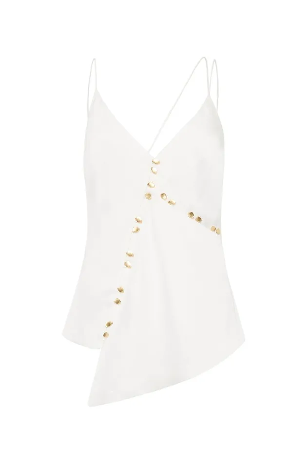 Riddle Button Down Top Ivory Women Aje Tops Riddle Button Down Top Ivory Women Aje Tops