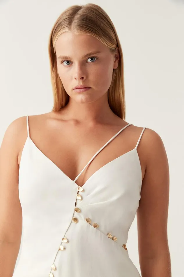 Riddle Button Down Top Ivory Women Aje Tops Riddle Button Down Top Ivory Women Aje Tops